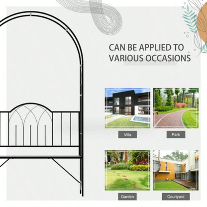 Outsunny Metal Trellis Arbor Arch Climbing Plants with Garden, Grow Grapes Vines, Patio Decor 2 - Person Outdoor Interlacing Decorative Seating with Tips, 484 lbs. Weight Capacity, Black