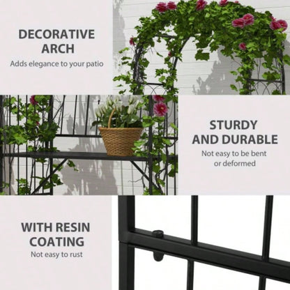 Outsunny Metal Trellis Arbor Arch Climbing Plants with Garden, Grow Grapes Vines, Patio Decor 2 - Person Outdoor Interlacing Decorative Seating with Tips, 484 lbs. Weight Capacity, Black