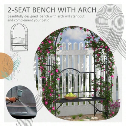 Outsunny Metal Trellis Arbor Arch Climbing Plants with Garden, Grow Grapes Vines, Patio Decor 2 - Person Outdoor Interlacing Decorative Seating with Tips, 484 lbs. Weight Capacity, Black