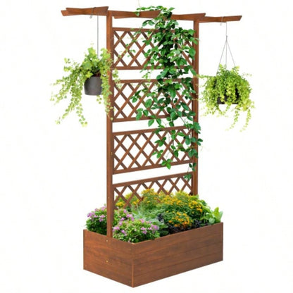 Outsunny Wood Planter with Trellis, Raised Garden Bed Privacy Screen Planter Box Climbing Plants, Vines, Vegetables, Flowers