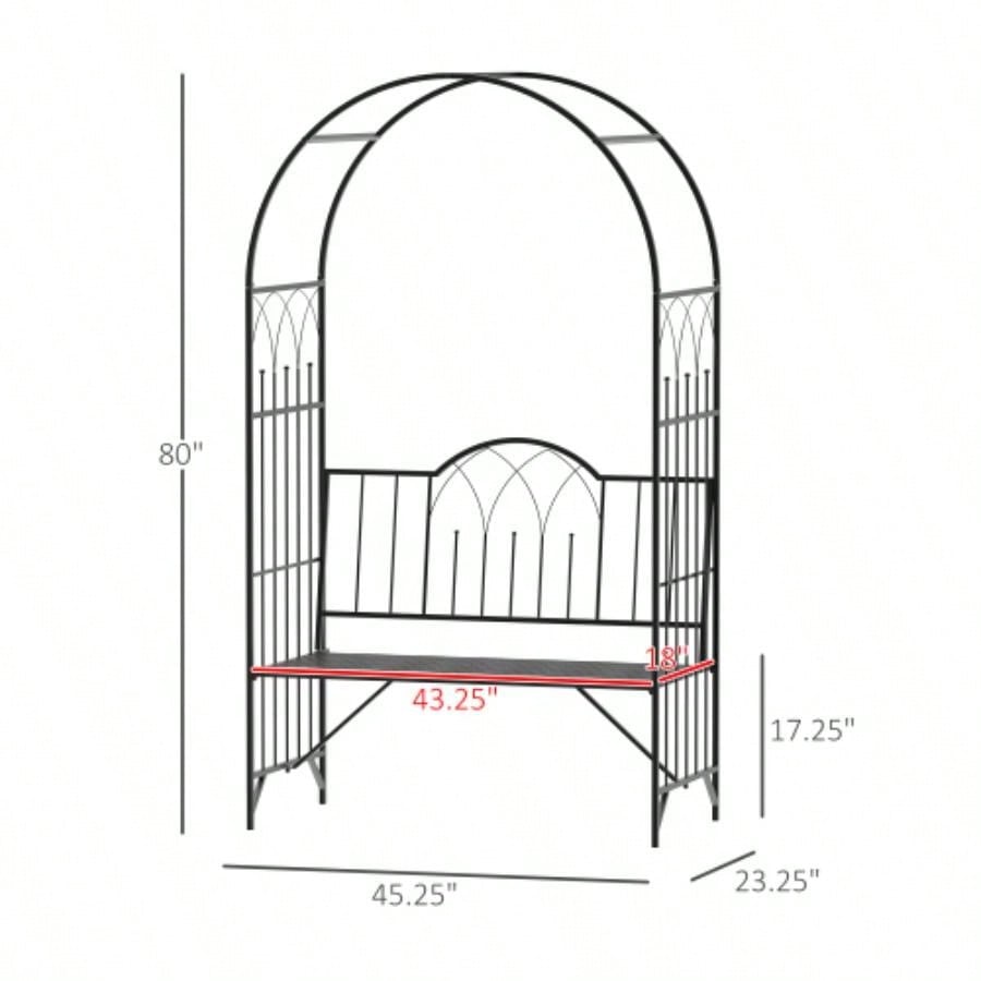 Outsunny Metal Trellis Arbor Arch Climbing Plants with Garden, Grow Grapes Vines, Patio Decor 2 - Person Outdoor Interlacing Decorative Seating with Tips, 484 lbs. Weight Capacity, Black