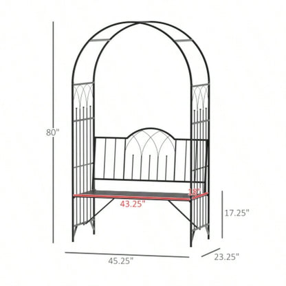 Outsunny Metal Trellis Arbor Arch Climbing Plants with Garden, Grow Grapes Vines, Patio Decor 2 - Person Outdoor Interlacing Decorative Seating with Tips, 484 lbs. Weight Capacity, Black