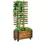 Outsunny Raised Garden Bed with Trellis, 58 Outdoor Wooden Planter Box with Wheels, Vine Plants Flowers Climbing and Planting, Brown
