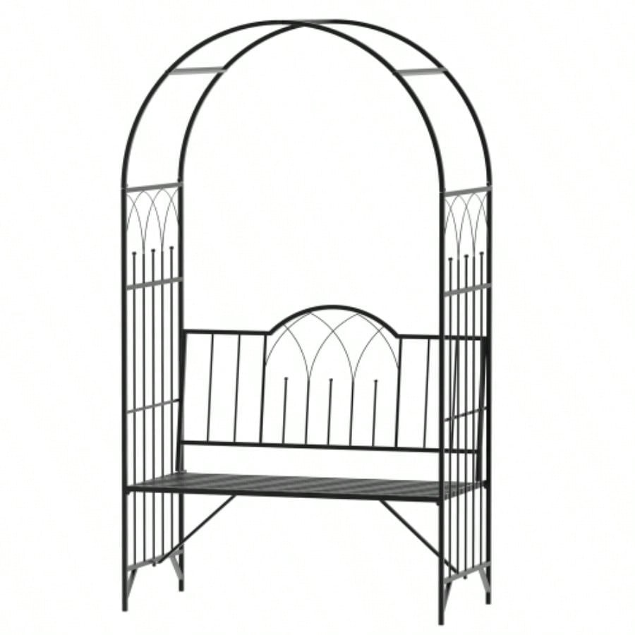 Outsunny Metal Trellis Arbor Arch Climbing Plants with Garden, Grow Grapes Vines, Patio Decor 2 - Person Outdoor Interlacing Decorative Seating with Tips, 484 lbs. Weight Capacity, Black