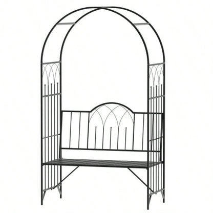 Outsunny Metal Trellis Arbor Arch Climbing Plants with Garden, Grow Grapes Vines, Patio Decor 2 - Person Outdoor Interlacing Decorative Seating with Tips, 484 lbs. Weight Capacity, Black