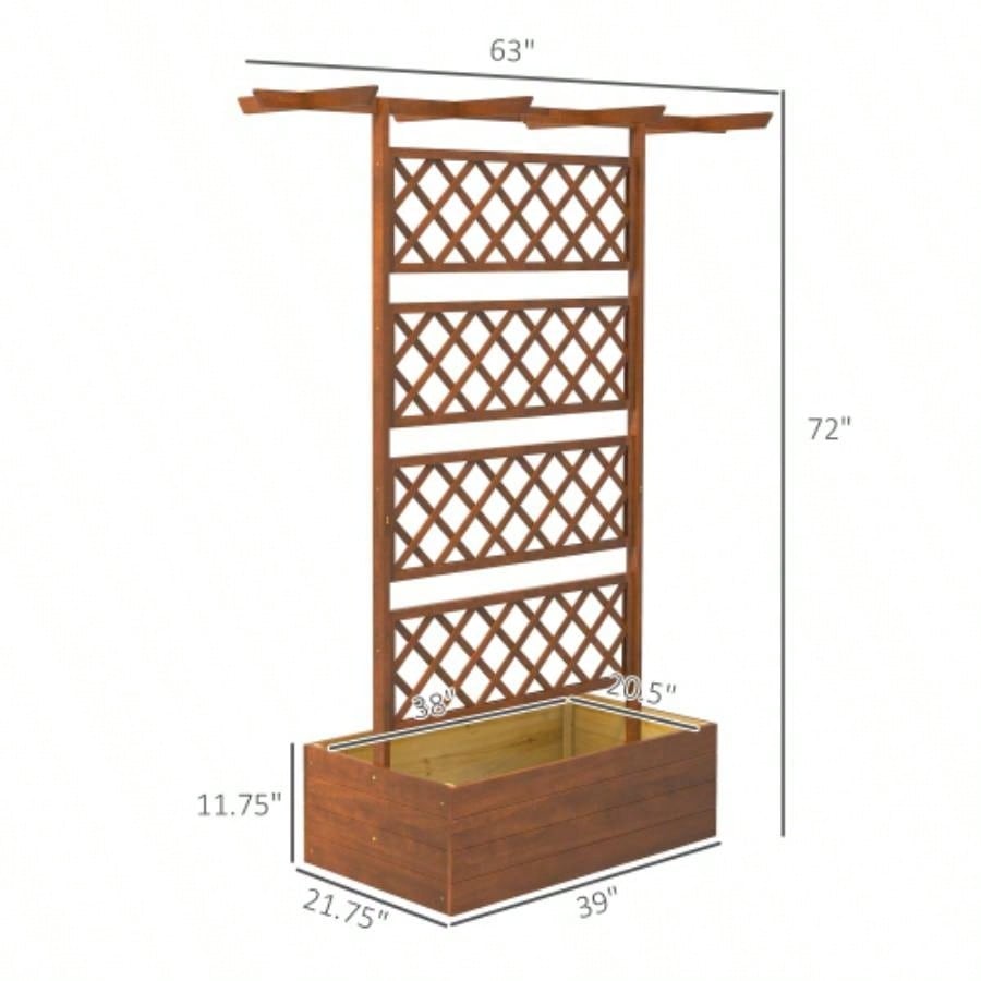 Outsunny Wood Planter with Trellis, Raised Garden Bed Privacy Screen Planter Box Climbing Plants, Vines, Vegetables, Flowers