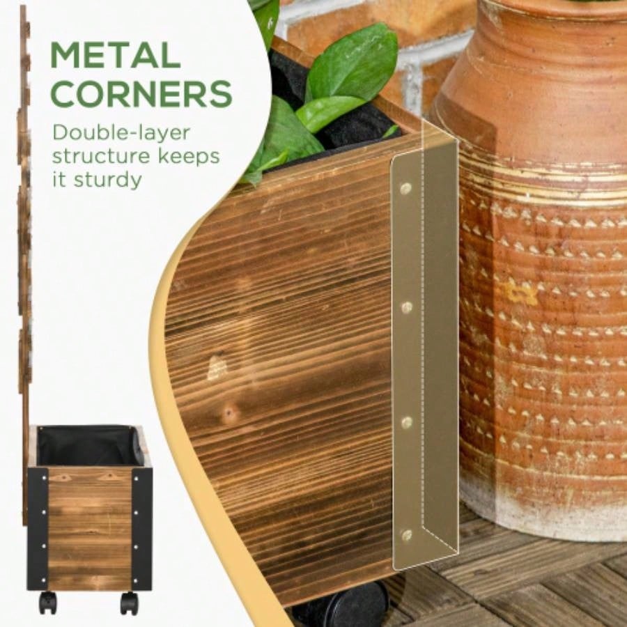Outsunny Raised Garden Bed with Trellis, 58 Outdoor Wooden Planter Box with Wheels, Vine Plants Flowers Climbing and Planting, Brown