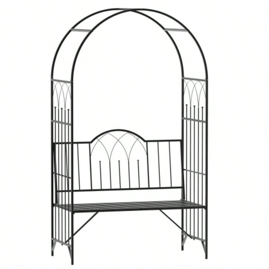 Outsunny Metal Trellis Arbor Arch Climbing Plants with Garden, Grow Grapes Vines, Patio Decor 2 - Person Outdoor Interlacing Decorative Seating with Tips, 484 lbs. Weight Capacity, Black