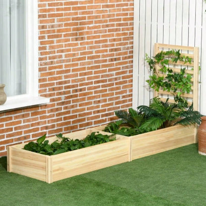 Outsunny Raised Garden Bed with Trellis and 2 Compartments, 43 Inch Wooden Planter Box Kit Outdoor Plants, Vegetables, Flowers, Herbs Climbing, Easy Assembly, Natural Tone