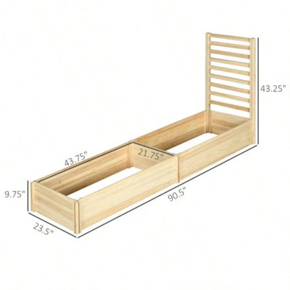 Outsunny Raised Garden Bed with Trellis and 2 Compartments, 43 Inch Wooden Planter Box Kit Outdoor Plants, Vegetables, Flowers, Herbs Climbing, Easy Assembly, Natural Tone