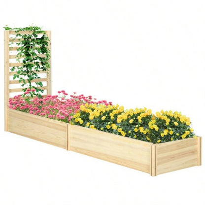 Outsunny Raised Garden Bed with Trellis and 2 Compartments, 43 Inch Wooden Planter Box Kit Outdoor Plants, Vegetables, Flowers, Herbs Climbing, Easy Assembly, Natural Tone