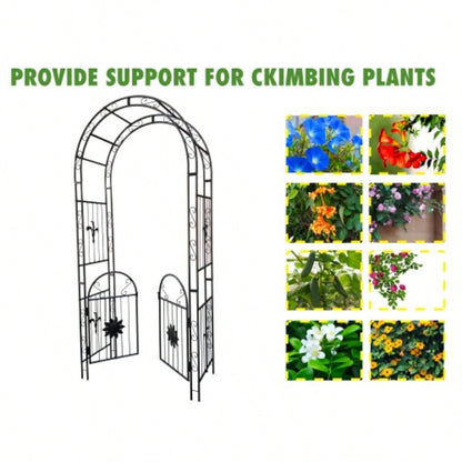 Metal Garden Arch with doors Garden Arbor Trellis Climbing Plants Support Arch Outdoor Arch Wedding Arch Party Events Archway Black