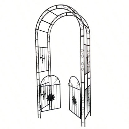 Metal Garden Arch with doors Garden Arbor Trellis Climbing Plants Support Arch Outdoor Arch Wedding Arch Party Events Archway Black