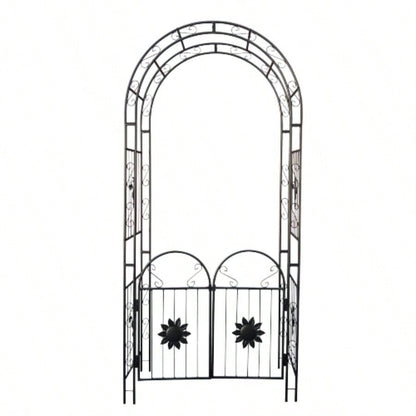 Metal Garden Arch with doors Garden Arbor Trellis Climbing Plants Support Arch Outdoor Arch Wedding Arch Party Events Archway Black