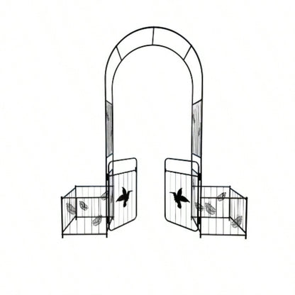 Metal Garden Arch with doors Garden Arbor Trellis Climbing Plants Support Arch Outdoor Arch Wedding Arch Party Events Archway Black