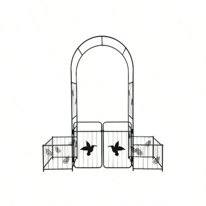 Metal Garden Arch with doors Garden Arbor Trellis Climbing Plants Support Arch Outdoor Arch Wedding Arch Party Events Archway Black