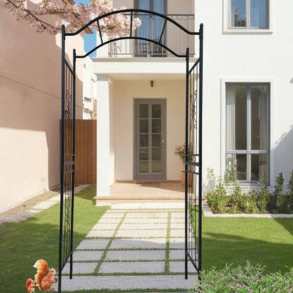 Metal Garden Arch with black powder coated 3.6ft Lengthx 1.47ft Widthx. 5ft Height Climbing Plants Support Arch Outdoor Black Garden Arbors