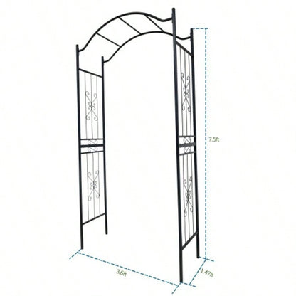Metal Garden Arch with black powder coated 3.6ft Lengthx 1.47ft Widthx. 5ft Height Climbing Plants Support Arch Outdoor Black Garden Arbors