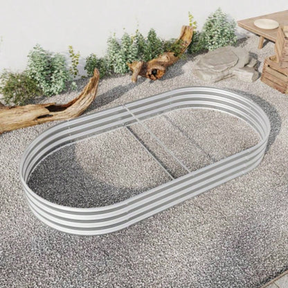 Raised Garden Bed Outdoor, Oval Large Metal Raised Planter Bed Plants, Vegetables, and Flowers - Silver