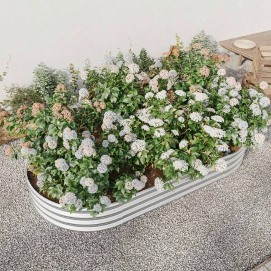 Raised Garden Bed Outdoor, Oval Large Metal Raised Planter Bed Plants, Vegetables, and Flowers - Silver