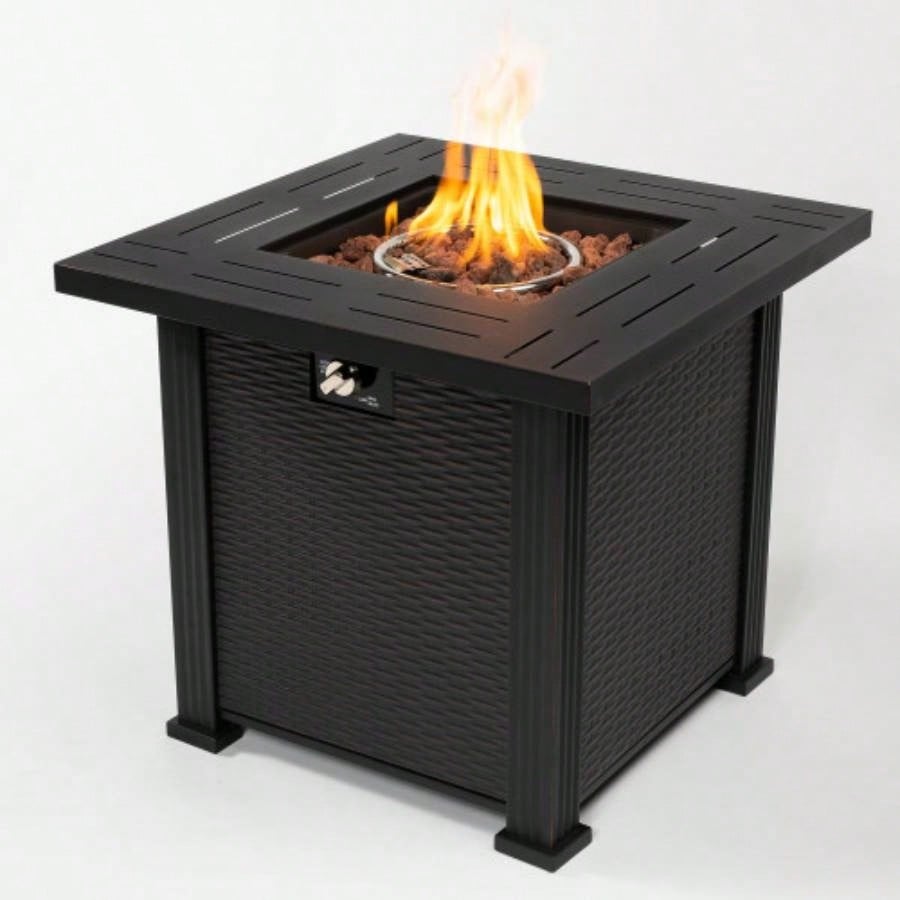 28 Propane Gas Fire Pit Table, 50000 BTU Square Steel Fire Pit Outside Patio Deck Garden Backyard - Black