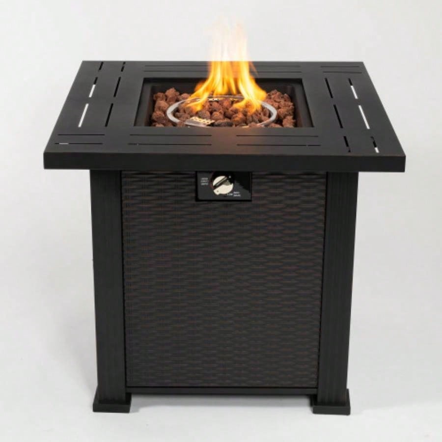 28 Propane Gas Fire Pit Table, 50000 BTU Square Steel Fire Pit Outside Patio Deck Garden Backyard - Black