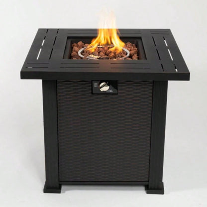 28 Propane Gas Fire Pit Table, 50000 BTU Square Steel Fire Pit Outside Patio Deck Garden Backyard - Black