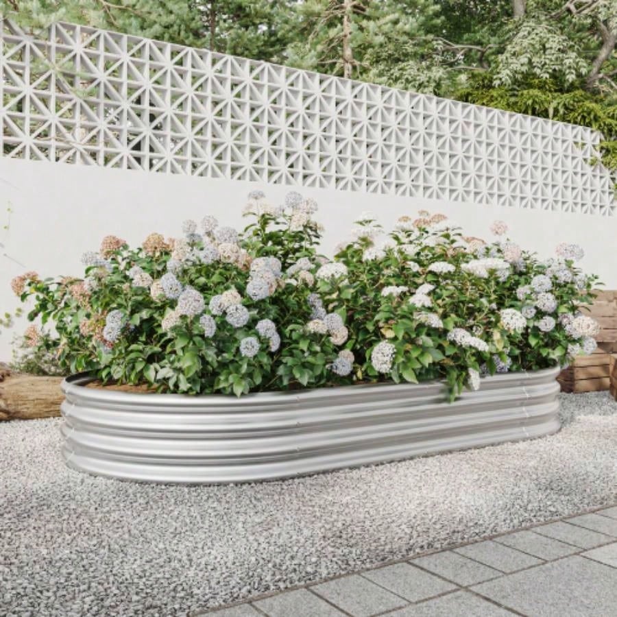 Raised Garden Bed Outdoor, Oval Large Metal Raised Planter Bed Plants, Vegetables, and Flowers - Silver