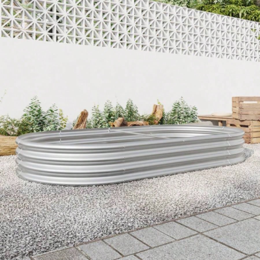 Raised Garden Bed Outdoor, Oval Large Metal Raised Planter Bed Plants, Vegetables, and Flowers - Silver