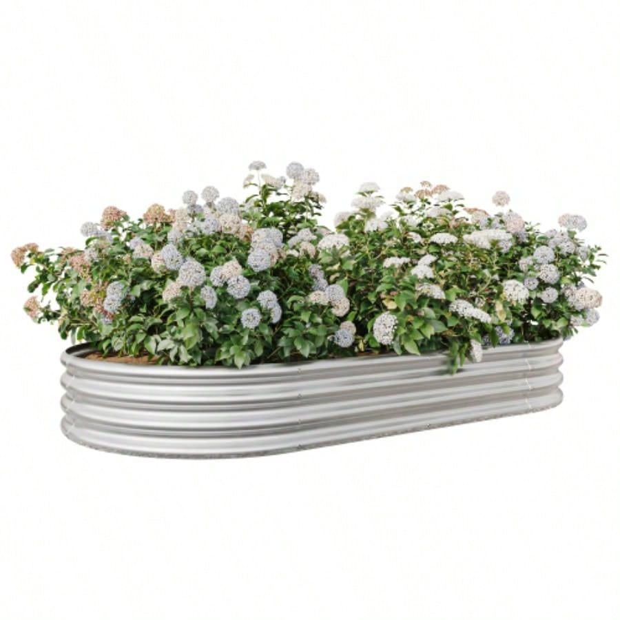 Raised Garden Bed Outdoor, Oval Large Metal Raised Planter Bed Plants, Vegetables, and Flowers - Silver