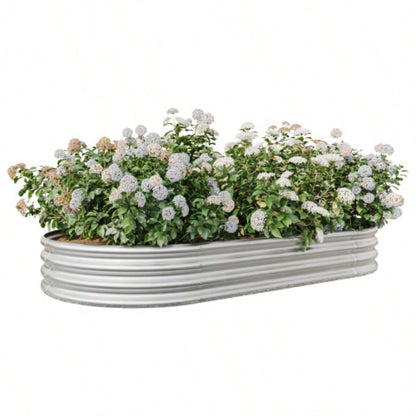 Raised Garden Bed Outdoor, Oval Large Metal Raised Planter Bed Plants, Vegetables, and Flowers - Silver