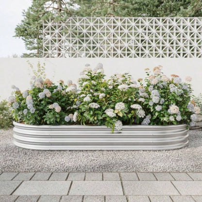 Raised Garden Bed Outdoor, Oval Large Metal Raised Planter Bed Plants, Vegetables, and Flowers - Silver