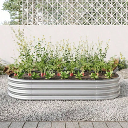 Raised Garden Bed Outdoor, Oval Large Metal Raised Planter Bed Plants, Vegetables, and Flowers - Silver