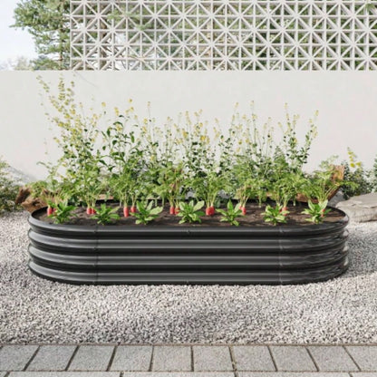 Raised Garden Bed Outdoor, Oval Large Metal Raised Planter Bed Plants, Vegetables, and Flowers - Silver