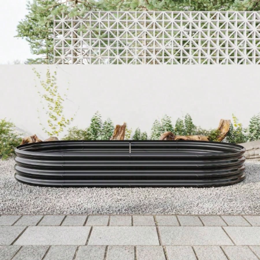 Raised Garden Bed Outdoor, Oval Large Metal Raised Planter Bed Plants, Vegetables, and Flowers - Silver