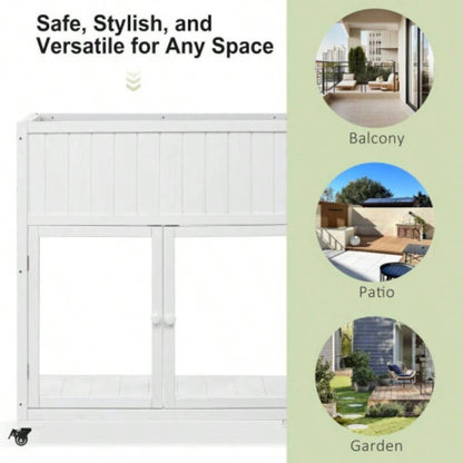 TOPMAX Patio 35.4x17. 37.4 Wood Cold Frame, Compact 2 Doors Garden Greenhouse with Wheels, Raised Bed with Liner Indoor Outdoor Use, White