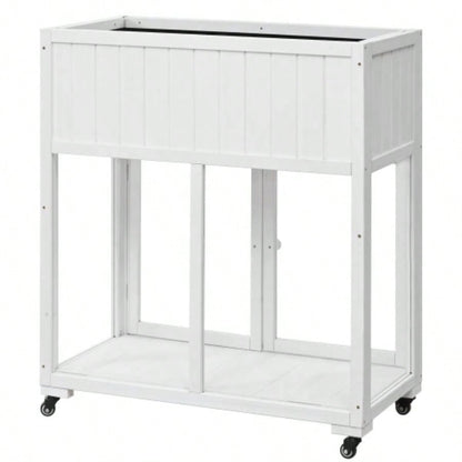 TOPMAX Patio 35.4x17. 37.4 Wood Cold Frame, Compact 2 Doors Garden Greenhouse with Wheels, Raised Bed with Liner Indoor Outdoor Use, White