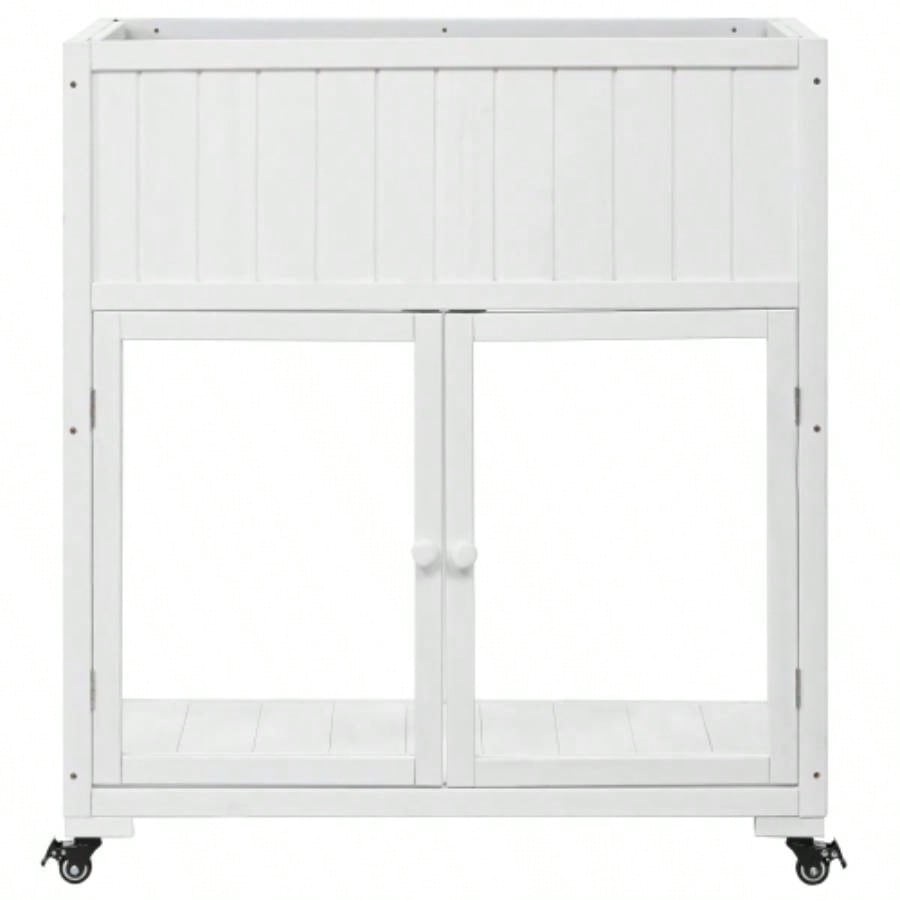 TOPMAX Patio 35.4x17. 37.4 Wood Cold Frame, Compact 2 Doors Garden Greenhouse with Wheels, Raised Bed with Liner Indoor Outdoor Use, White