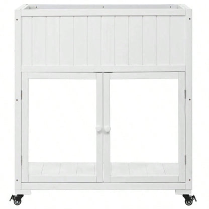 TOPMAX Patio 35.4x17. 37.4 Wood Cold Frame, Compact 2 Doors Garden Greenhouse with Wheels, Raised Bed with Liner Indoor Outdoor Use, White