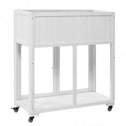 TOPMAX Patio 35.4x17. 37.4 Wood Cold Frame, Compact 2 Doors Garden Greenhouse with Wheels, Raised Bed with Liner Indoor Outdoor Use, White