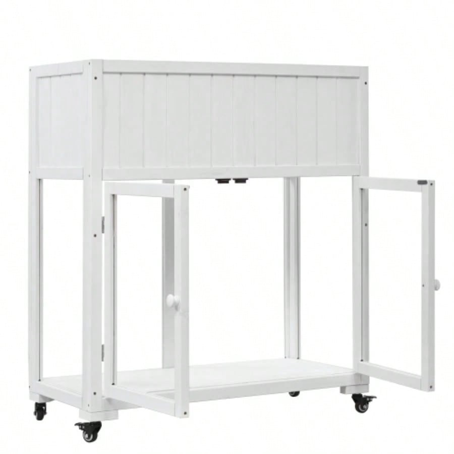 TOPMAX Patio 35.4x17. 37.4 Wood Cold Frame, Compact 2 Doors Garden Greenhouse with Wheels, Raised Bed with Liner Indoor Outdoor Use, White