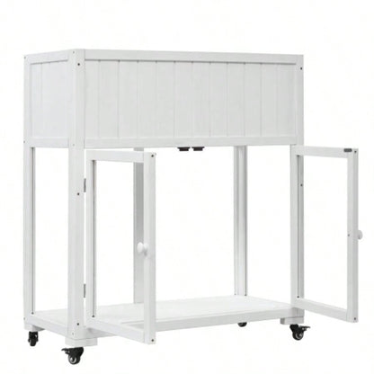 TOPMAX Patio 35.4x17. 37.4 Wood Cold Frame, Compact 2 Doors Garden Greenhouse with Wheels, Raised Bed with Liner Indoor Outdoor Use, White