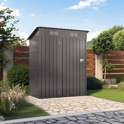5X3 FT Metal Outdoor Storage Shed, Shed with Pitched Roof and Lockable Door Compact Metal Shed Garden, Backyard, Patio, Everyday Sundries and Bike Storage, Gray