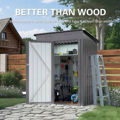 5X3 FT Metal Outdoor Storage Shed, Shed with Pitched Roof and Lockable Door Compact Metal Shed Garden, Backyard, Patio, Everyday Sundries and Bike Storage, Gray