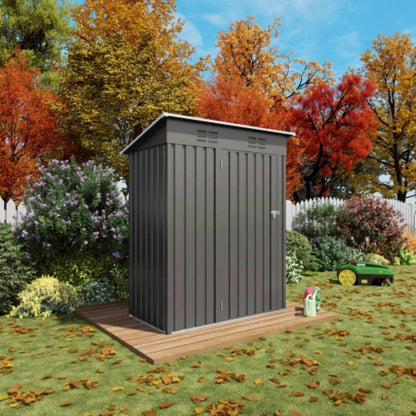 5X3 FT Metal Outdoor Storage Shed, Shed with Pitched Roof and Lockable Door Compact Metal Shed Garden, Backyard, Patio, Everyday Sundries and Bike Storage, Gray