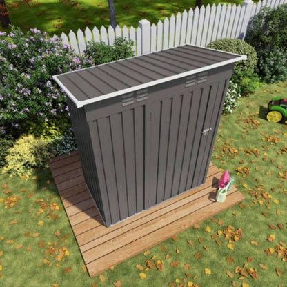 5X3 FT Metal Outdoor Storage Shed, Shed with Pitched Roof and Lockable Door Compact Metal Shed Garden, Backyard, Patio, Everyday Sundries and Bike Storage, Gray