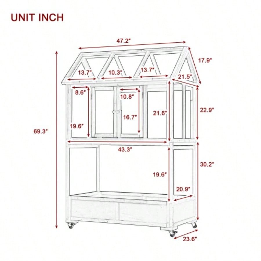 Assembly Video Available TOPMAX Garden Wood Portable Cold Frame with Movable Wheels Greenhouse with Openable Roof and Storage Box, Forest Green