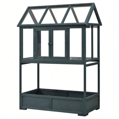 Assembly Video Available TOPMAX Garden Wood Portable Cold Frame with Movable Wheels Greenhouse with Openable Roof and Storage Box, Forest Green