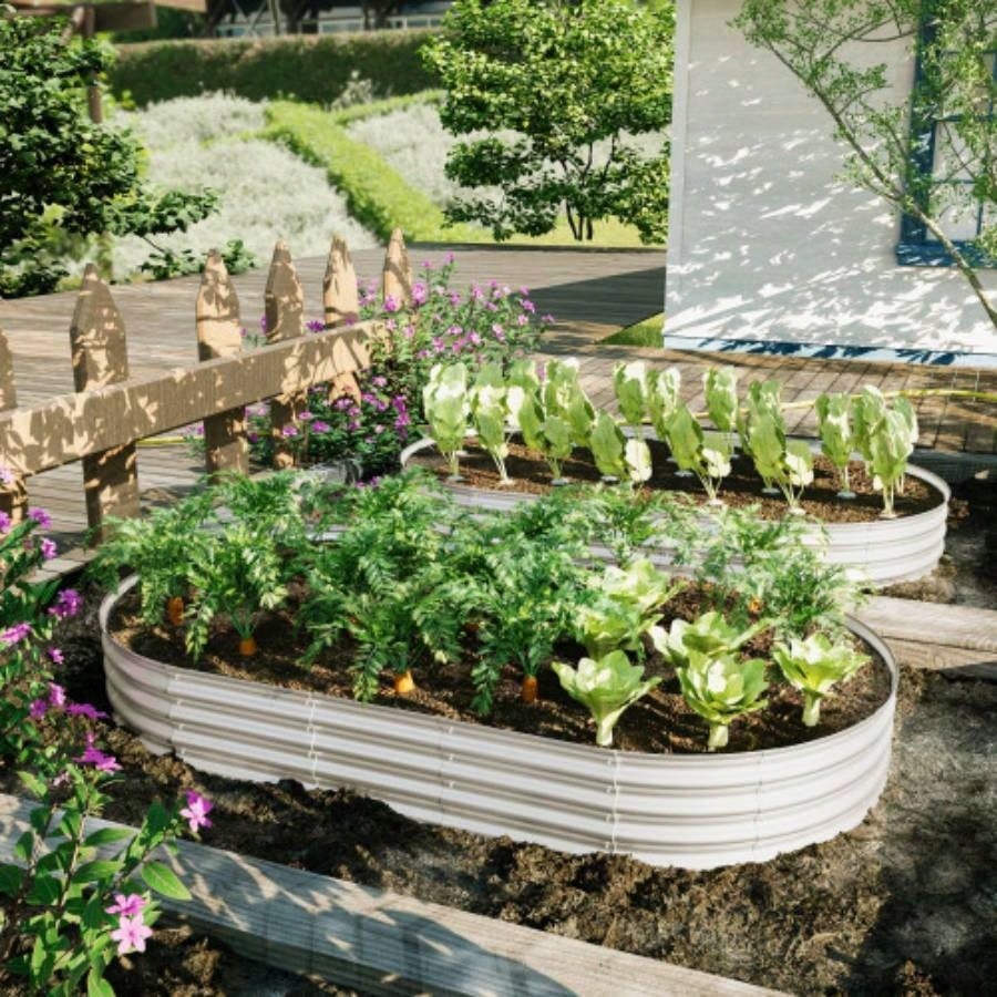 2Pcs 8x4x1ft Raised Garden Bed Kit, Galvanized Planter Raised Garden Beds Outdoor Vegetables, Flowers Herbs, Heavy Duty, Rust - Resistant, Easy Assembly