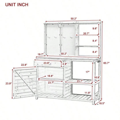 Assembly Video TOPMAX Fir Wood Potting with Hutch, Garden Workstation Planting, 4 Shelves Adjustable Storage, Pegboard with Hooks, 50.2Countertop, Drawer Cabinet, White